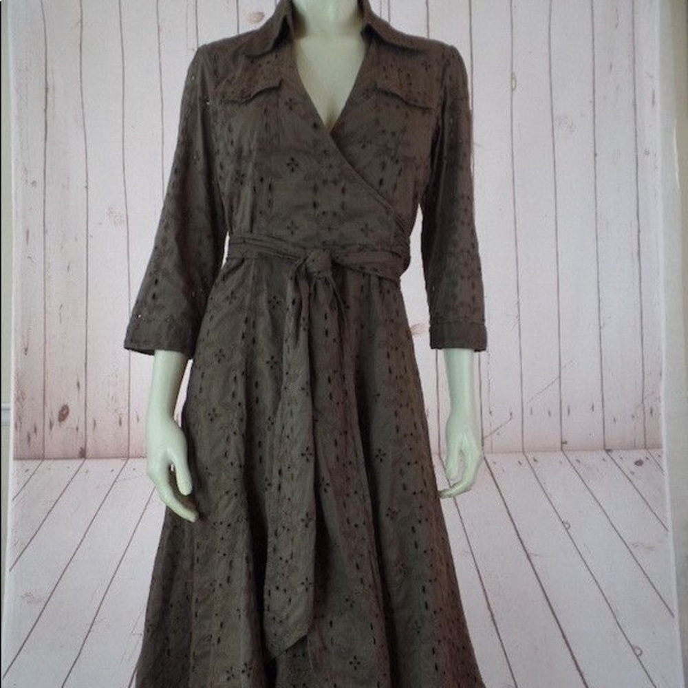 Wrap style eyelet dress